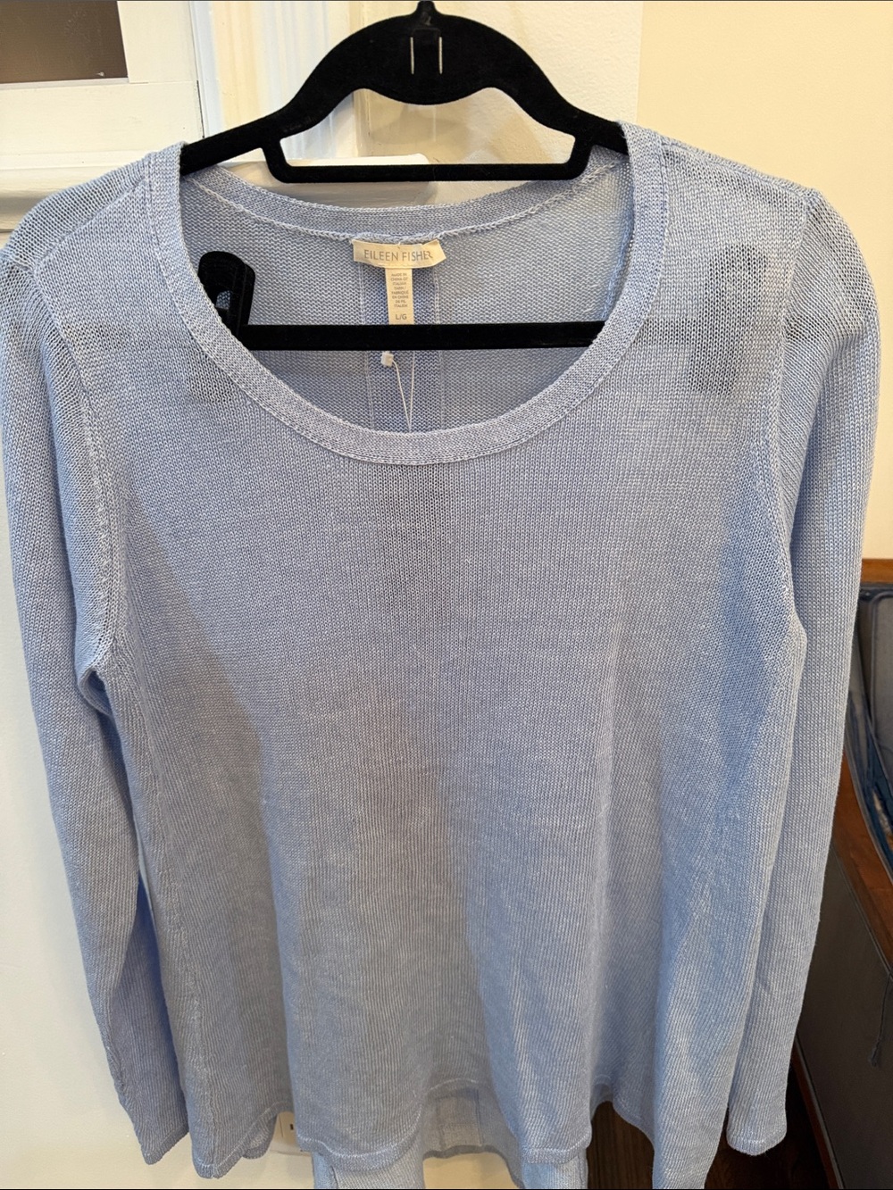Eileen Fisher Soft Sky Blue Long-Sleeve Linen Crewneck Sweater
